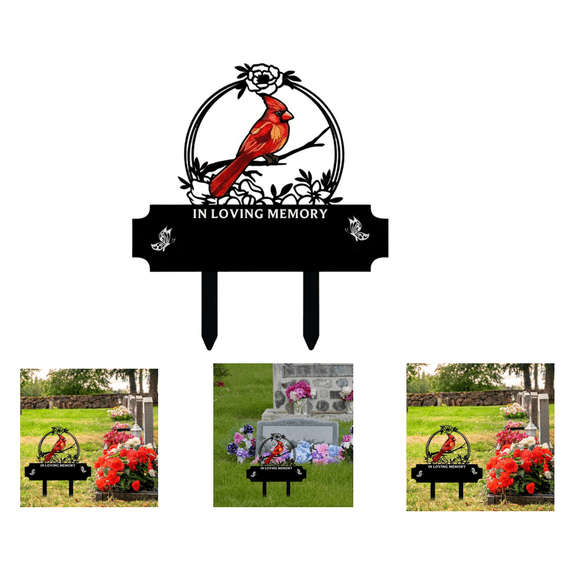 Cardinal Memorial Grave Marker Stake Sign,Custom Metal Cardinal Name Plate,Memory Plaques for Loved Ones Lost,Outdoor Garden Decor Grave Marker