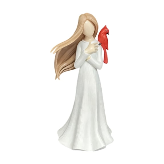 Cardinal Memorial of Love and Serenity Statue, Angel Cardinal Figurines, Remembrance, & Comfort, Sculpted Hand-Painted Figurine, White Resin Memorial Ornament with Red Bird for Sympathy,1Pc,6.5Inch