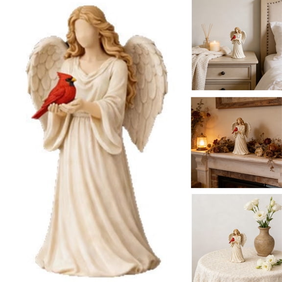Cardinal Memorial of Love and Serenity Statue, Handcrafted Cardinal & Angel Memorial Statues, White Resin Angel Figurine, Sympathy Ornament Gifts, A Symbol of Peace and Remembrance