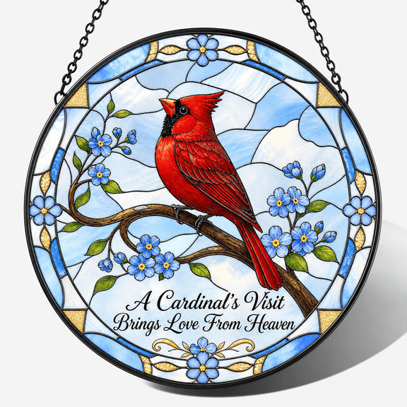 Cardinal Memorial Round Stained Glass Suncatcher Sympathy Gift