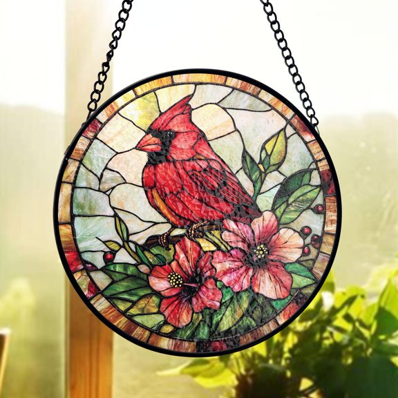Cardinal Memorial Stained Glass Suncatcher, Visitor From Heaven Stained Glass, Bird Watcher Window Hanging Suncatcher