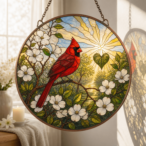Cardinal Memorial Stained Glass Suncatcher Window Hanging Sympathy Gift
