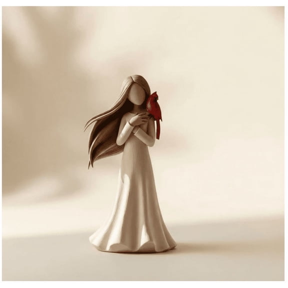 Cardinal Memorial Statue (7.9"), Hand-Painted Resin Angel Figurine Holding Red Bird, Sympathy Gifts for Loss of Loved One, Bereavement Home Decoration