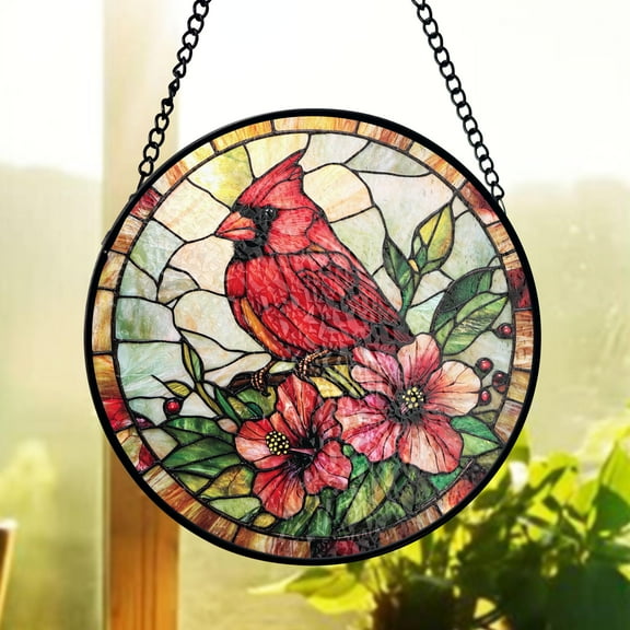 Cardinal Memorial Suncatcher Stained Glass Visitor From Heaven Window Hanging