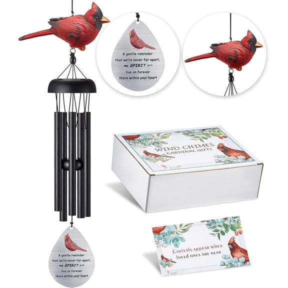 Cardinal Memorial Wind Chimes for Outside, Sympathy Gifts for Loss of Loved One, Ideal Funeral Bereavement Gifts for Loss of Mom and Dad