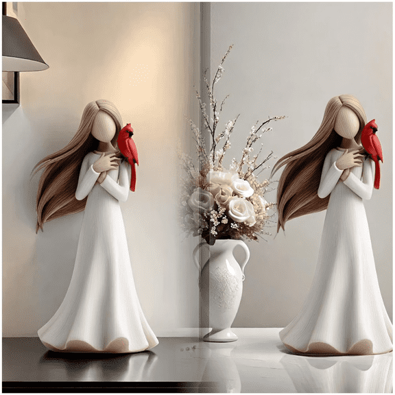 Cardinal Memorial of Love and Serenity Statue, Angel Cardinal Figurines, Hand-Painted Resin Figurine for Comfort, Remembrance, & Healing,A,2pcs