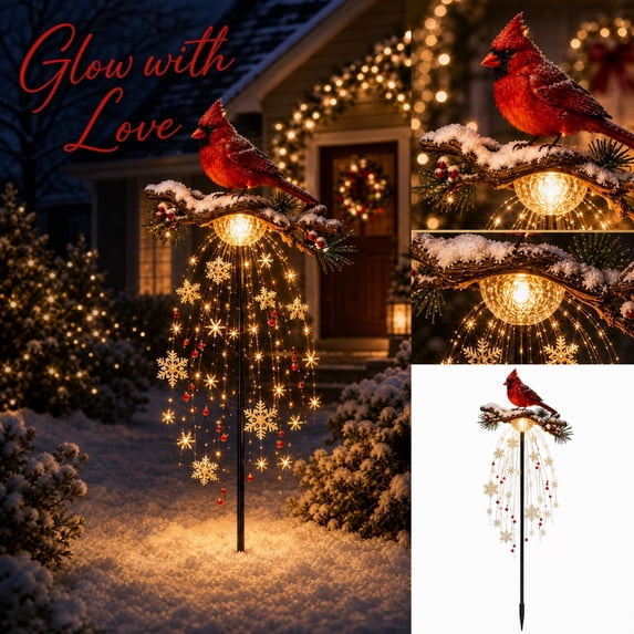 Cardinal Memory Fountain Solar Pathway Lights Outdoor, Lighted Christmas Decorations, Waterproof Yard Ornament For Lawn Patio Holiday