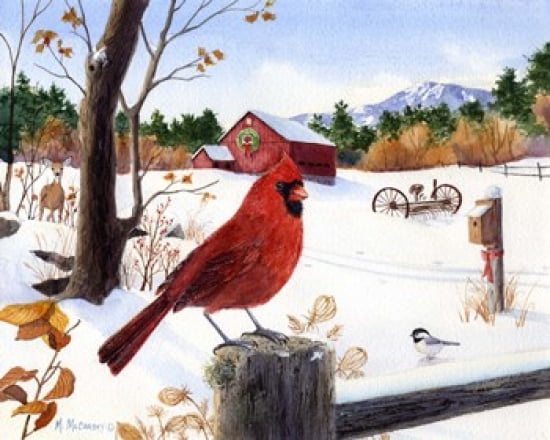 Cardinal Mornings Canvas Art - Maureen Mccarthy (20 x 16)