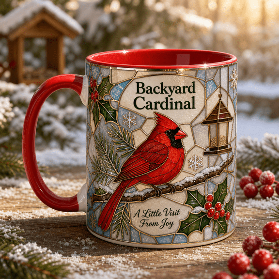 Cardinal Mug, 2D Flat Ceramic Mug Backyard Bird Gift for Coffee Lovers and Bird Watchers