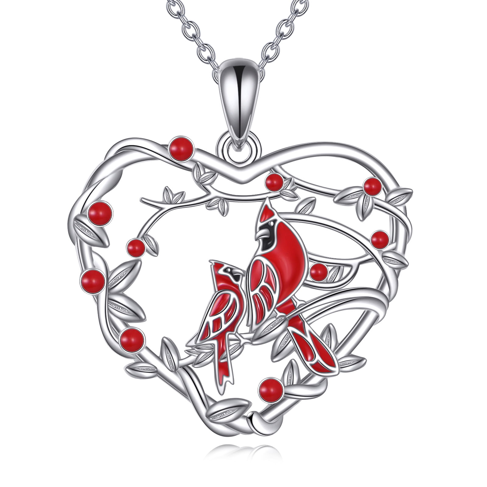 Cardinal Necklace 925 Sterling Silver Red Cardinal Pendant Heart ...