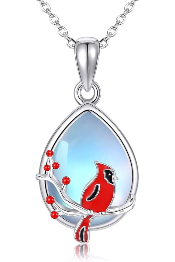 Cardinal Necklace Moonstone Cardinal Gifts for Women 925 Sterling Silver Cardinal Jewelry Cute Red Bird Necklaces Memorial Jewelry Gift for Female Mom