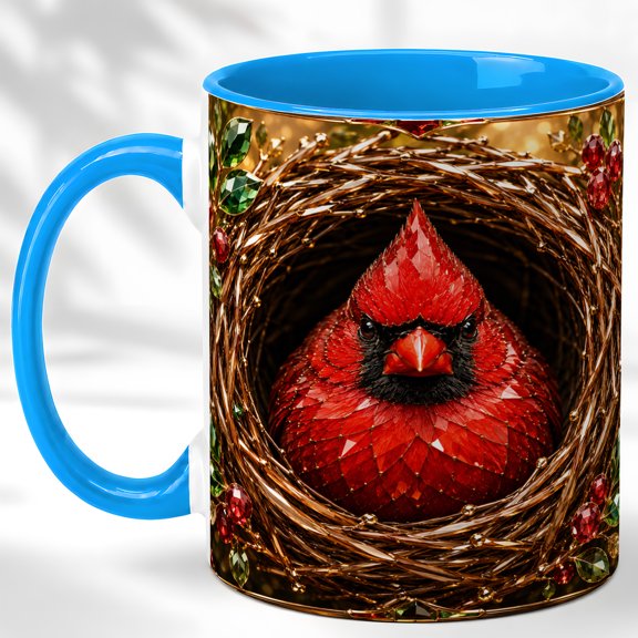 Cardinal Nest Coffee Mug, Red Bird Mug, Ceramic 11 oz