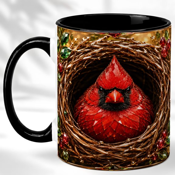 Cardinal Nest Coffee Mug, Red Bird Mug, Ceramic 11 oz