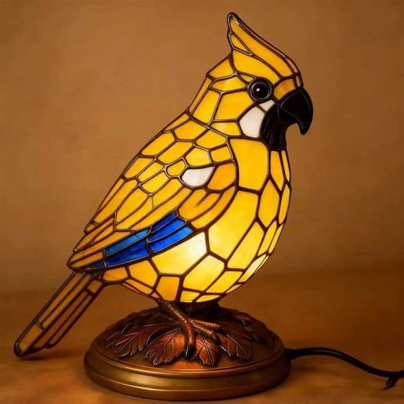 Cardinal Night Light - Handmade Stained Glass Bird Desk Lamp | Plug-in Bedside Decor for Christmas Gifts & Home Decoration