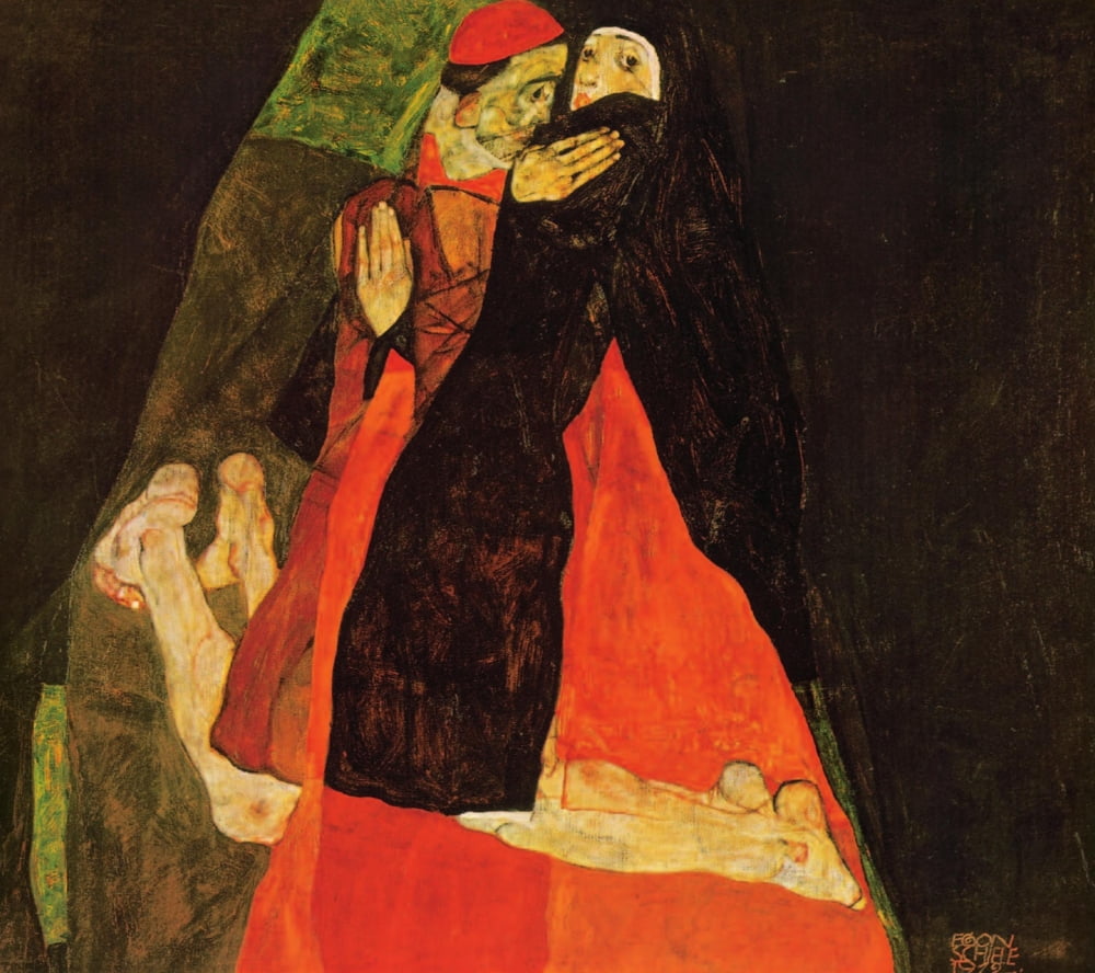 Cardinal & Nun 1912 Canvas Art - Egon Schiele (18 x 24)