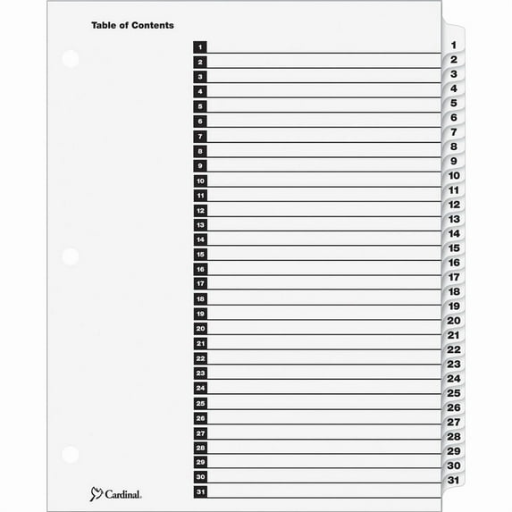 Cardinal OneStep Daily Index System - 31 x Divider(s) - Printed Tab(s) - Digit - 1-31 - 31 Tab(s)/Set - 9" Divider Width x 11" Divider Length - Letter | Bundle of 2 Sets