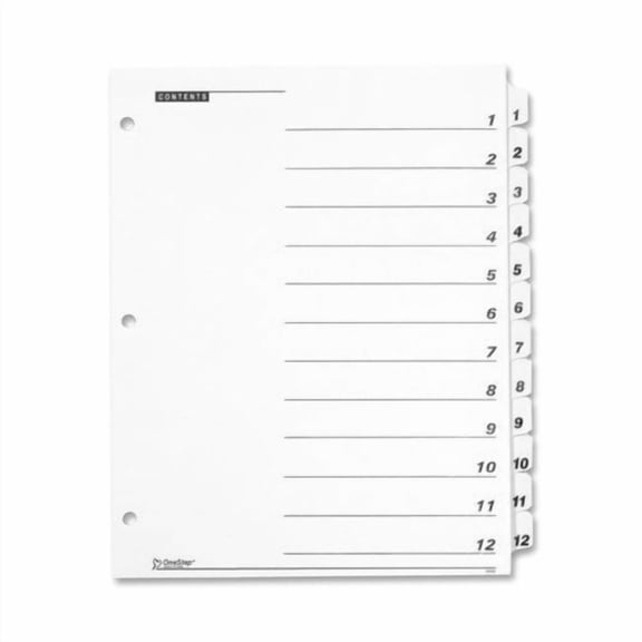 Cardinal Onestep Printable Table Of Contents Dividers - 12 X Divider - Printed1 - 12 - 12 Tab[s]/set - 9" X 11" - 12 / Set - White Divider - White Tab (CRD61213)