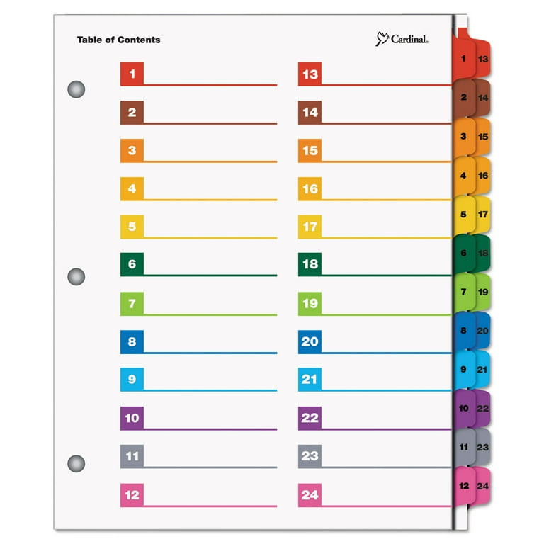 Cardinal OneStep Printable Table of Contents Dividers, Sold as 1 Set