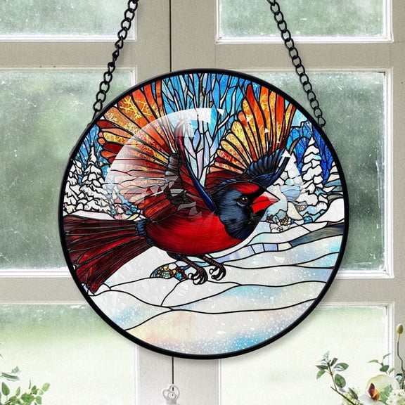 Cardinal Ornament, Black Cardinal Stained Glass Window Hangings, Black Cardinal Decor, Black Cardinal Christmas Hanging Decorations Black-173HD335, Cardinal Stained Glass Art