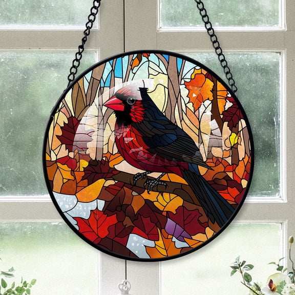 Cardinal Ornament, Black Cardinal Stained Glass Window Hangings, Black Cardinal Decor, Black Cardinal Christmas Tree Decorations Black-173HD365, Cardinal Stained Glass Art