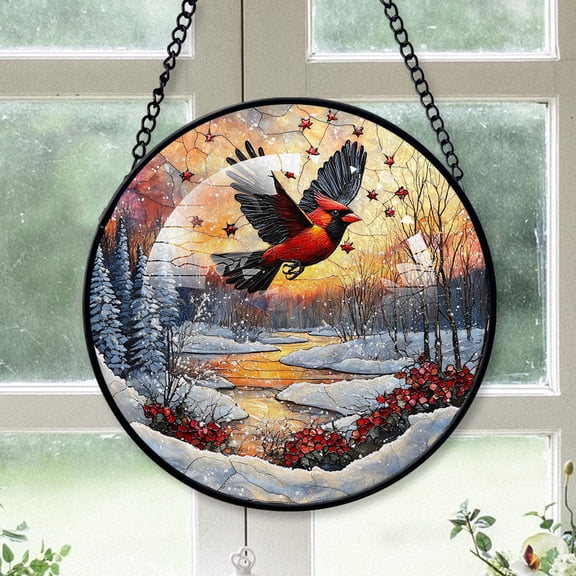 Cardinal Ornament, Black Cardinal Stained Glass Window Hangings, Black Cardinal Decor, Black Cardinal Christmas Tree Decorations Black-173HD5, Cardinal Stained Glass Art