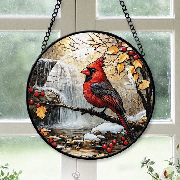 Cardinal Ornament, Black Cardinal Stained Glass Window Hangings, Black Cardinal Decor, Black Cardinal Christmas Tree Theme Black-173HD235, Cardinal Stained Glass Art
