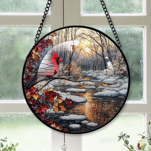 Cardinal Ornament, Black Cardinal Stained Glass Window Hangings, Black Cardinal Decor, Black Cardinal Christmas Tree Theme Black-173HD325, Cardinal Stained Glass Art