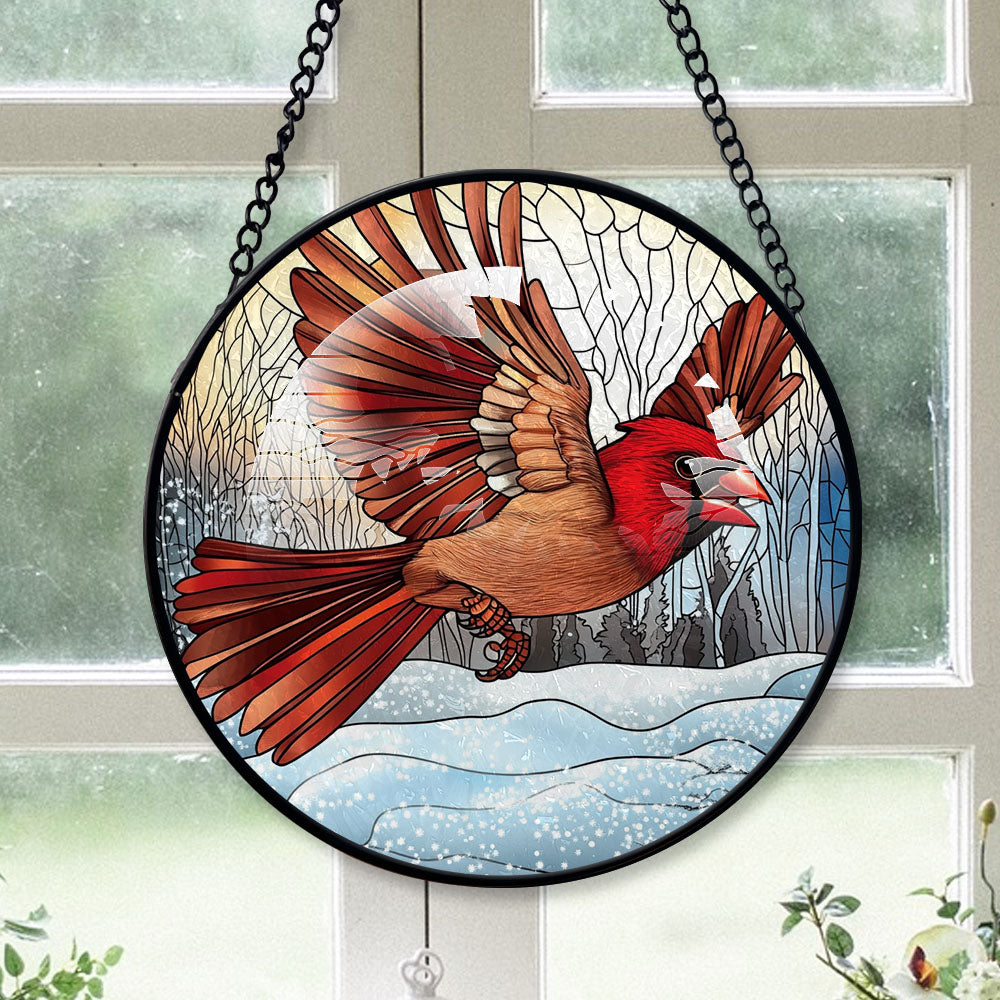 Cardinal Ornament, Brown Cardinal Stained Glass Window Hangings, Brown ...