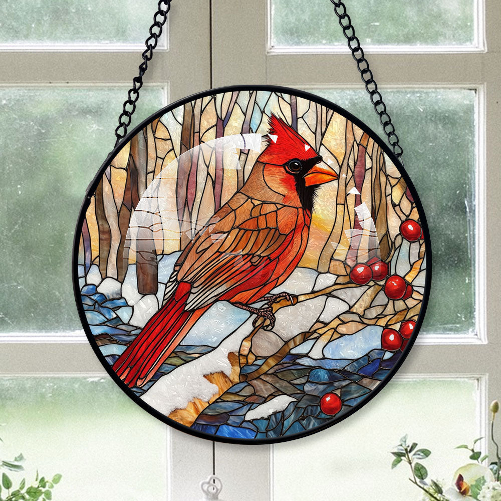 Cardinal Ornament, Brown Cardinal Stained Glass Window Hangings, Brown ...