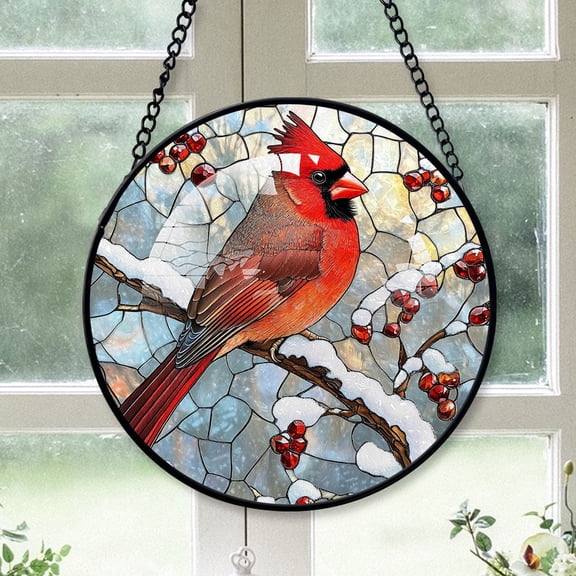 Cardinal Ornament, Red Cardinal Stained Glass Window Hangings, Red Cardinal Decor, Red Cardinal Christmas Tree Ornaments 2025 Red-178HD185, Cardinal Stained Glass Art