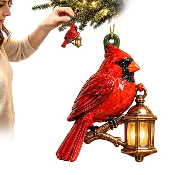 Cardinal Ornaments for Christmas Tree,Red Cardinals Christmas Decor Bird Christmas Ornaments Crystal Christmas Hanging Ornaments Memorial Decor Bird Watcher Collection Gifts 3.15 Inch