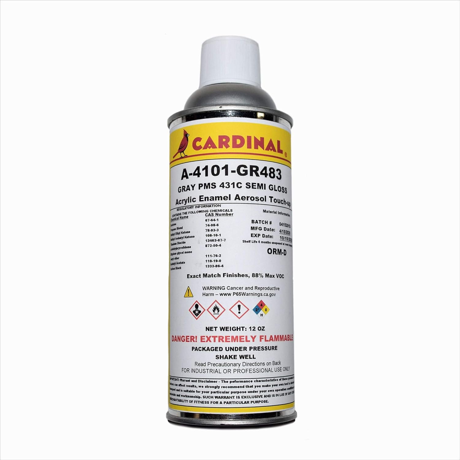 Cardinal Paint A-4101-GR483 Gray PMS 431C Semi Gloss Powder Coating Touch-Up Spray Paint | Car Parts and Repair Refinishing Clear Coat for Permanent Sealing of Coated Surfaces