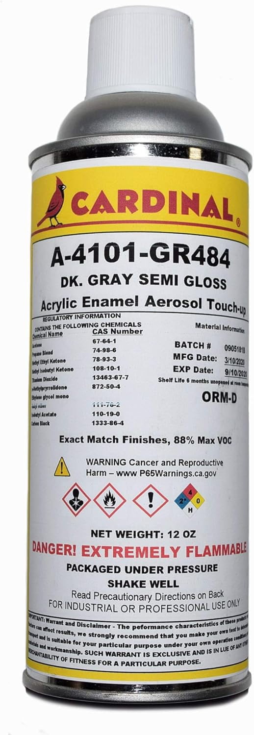 Cardinal Paint A-4101-GR484 DK. Gray Semi GlossPowder Coating Touch-Up Spray Paint | Car Parts and Repair Refinishing Clear Coat for Permanent Sealing of Coated Surfaces