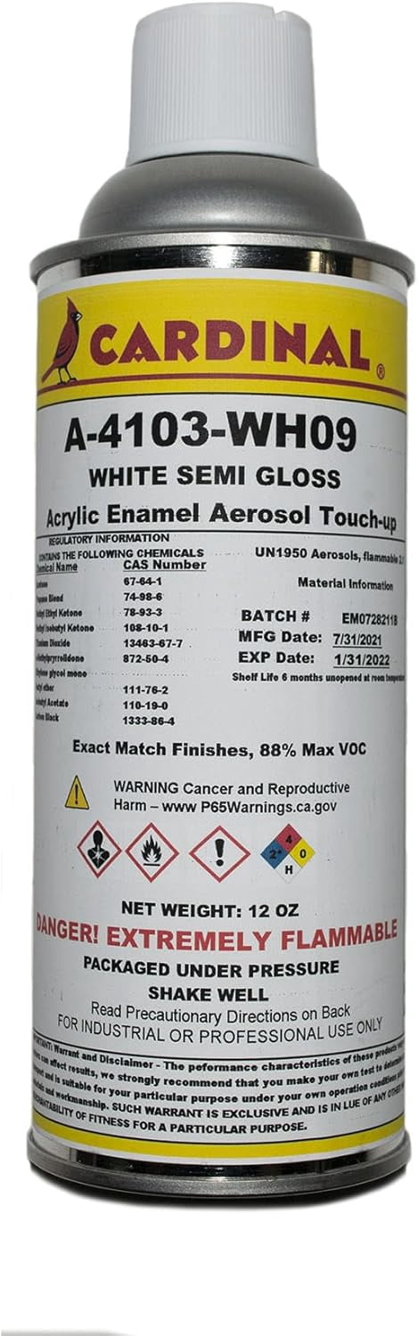 Cardinal Paint A-4103-WH09 White Semi-Gloss Powder Coat Touch-up Spray Paint | Car Parts and Repair Refinishing Clear Coat for Permanent Sealing of Coated Surfaces