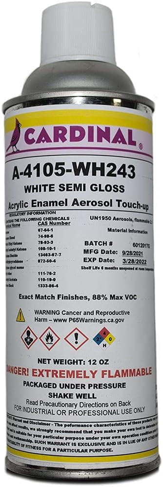 Cardinal Paint A-4105-WH243 White Semi-Gloss Powder Coat Touch-up Spray Paint | Car Parts and Repair Refinishing Clear Coat for Permanent Sealing of Coated Surfaces