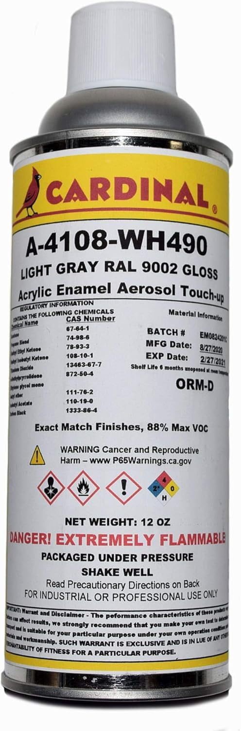 Cardinal Paint A-4108-WH490 Light Gray Ral 9002 Gloss Powder Coat Touch-up Spray Paint | Car Parts and Repair Refinishing Clear Coat for Permanent Sealing of Coated Surfaces