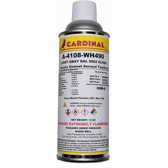 Cardinal Paint A-4108-WH490 Light Gray Ral 9002 Gloss Powder Coat Touch-up Spray Paint | Car Parts and Repair Refinishing Clear Coat for Permanent Sealing of Coated Surfaces