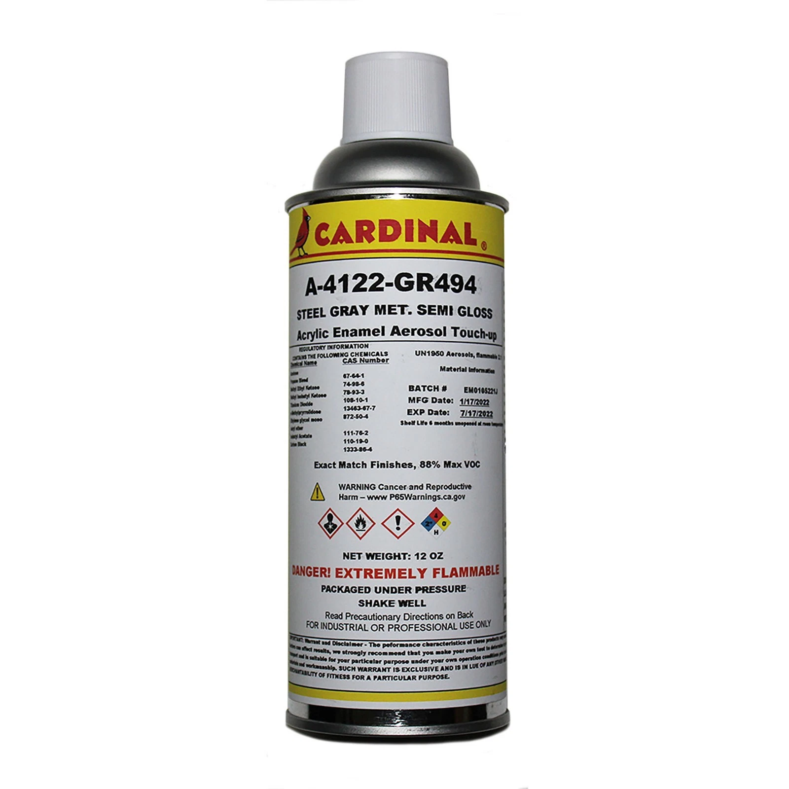 Cardinal Paint A 4122-GR494 Steel Gray Met. S-Gloss Powder Coating TouchUp Spray