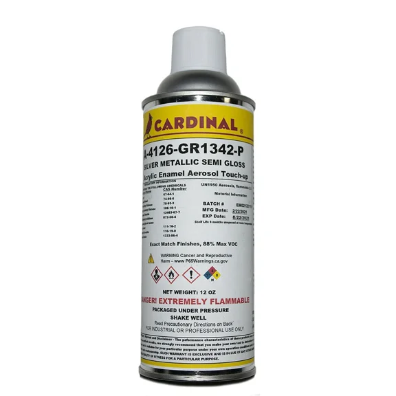 Cardinal Paint A-4126-GR1342-P Silver Metallic Semi Gloss Powder Coat Touch-up Spray Paint | Car Parts and Repair Refinishing Clear Coat for Permanent Sealing of Coated Surfaces