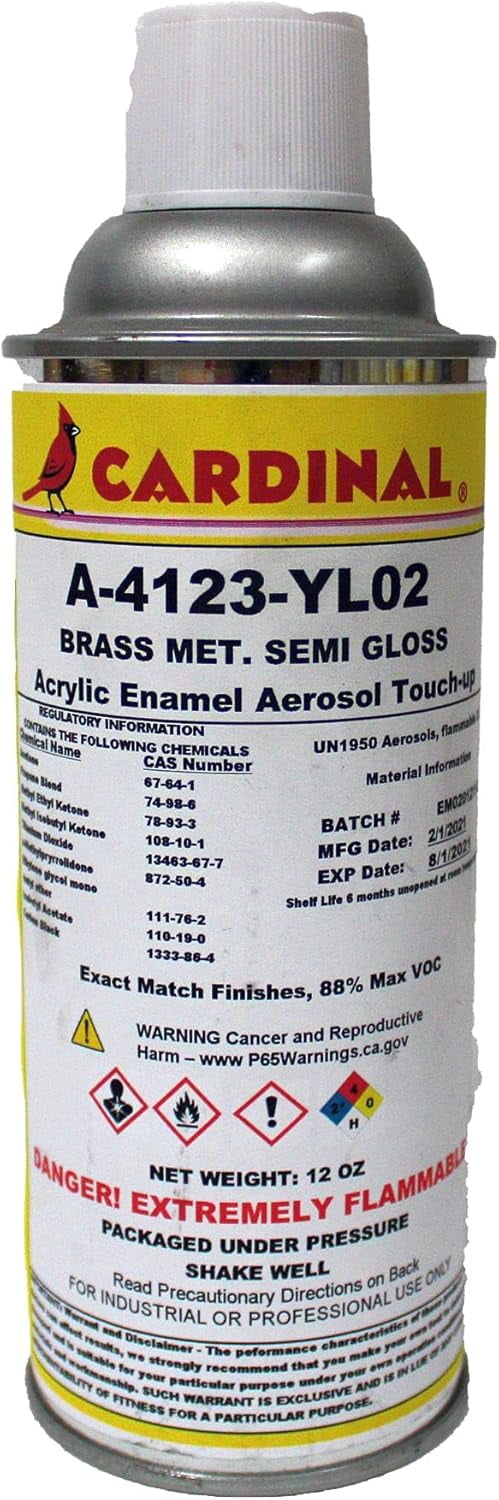 Cardinal Paint A-4132-YL02 Brass Met. Semi Gloss Powder Coat Touch-up Spray Paint | Car Parts and Repair Refinishing Clear Coat for Permanent Sealing of Coated Surfaces
