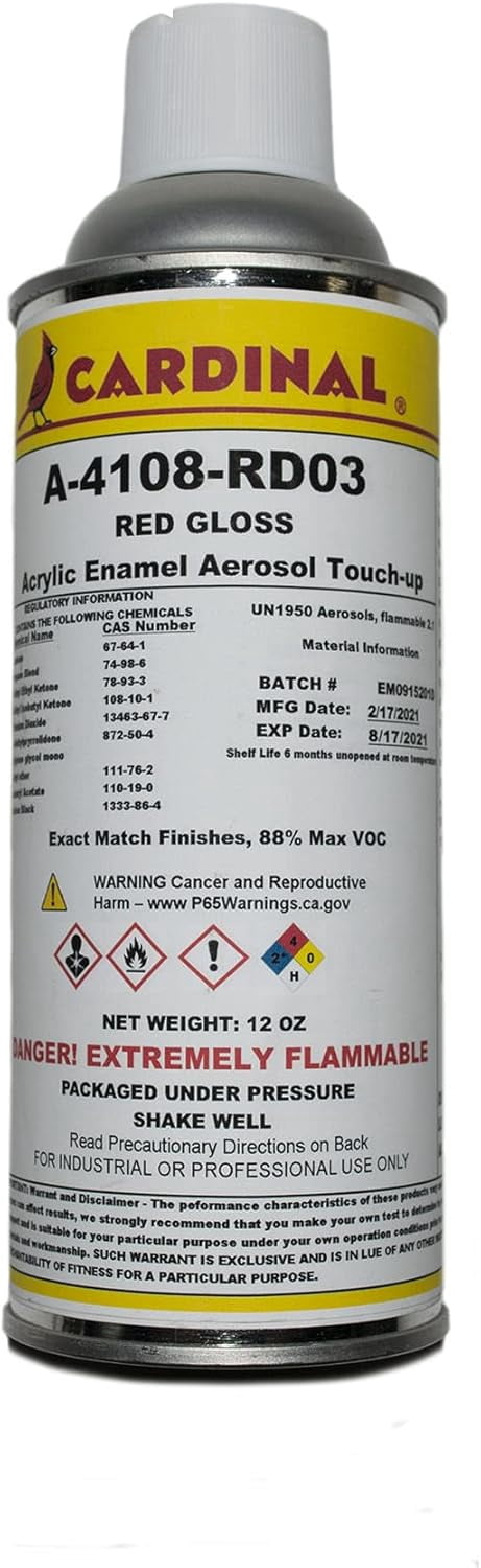 Cardinal Paint A-4180-RD03 Red Gloss Powder Coat Touch-up Spray Paint | Car Parts and Repair Refinishing Clear Coat for Permanent Sealing of Coated Surfaces
