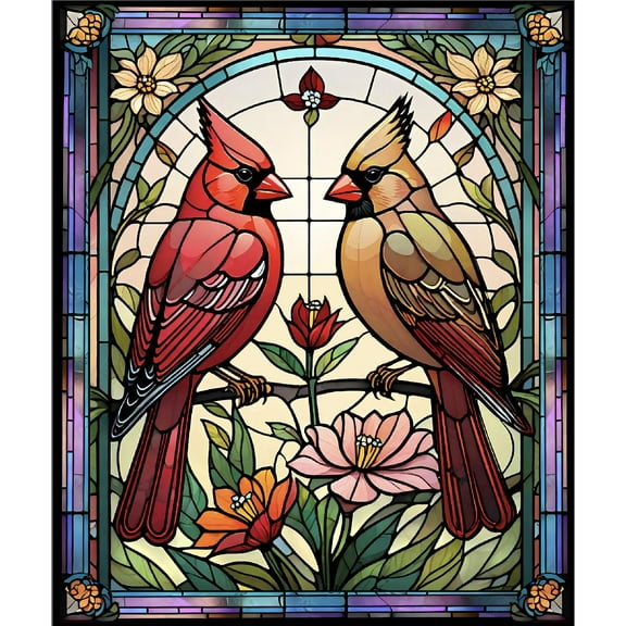 Cardinal Pair 50 x 60 Inch Plush Throw Blanket Stained Glass Bird Art Design