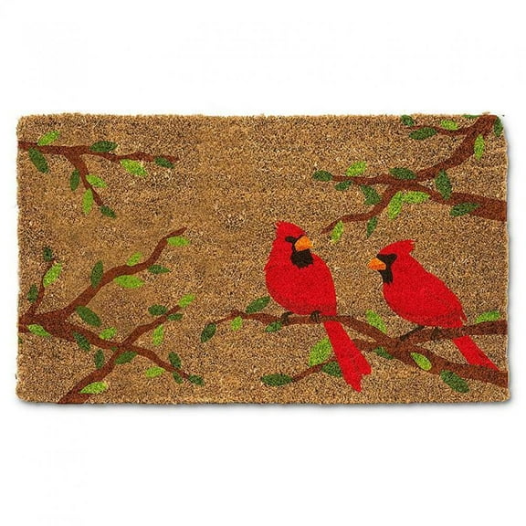 Abbott Doormat Durable Natural Coco Coir Doormat, Weather Resitant Mat Outdoor & Indoor Entrance, Home Decor Large Doormat, 18x30", Cardinal Pair in Branch