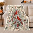 thumbnail image 1 of Cardinal Pair Inside An Ornamental Botanical Frame, Soft Flannel Blanket with Ornamental Folk Botanical Print, Housewarming Gift and Home Decor for Bedroom and Living Room, 1 of 7