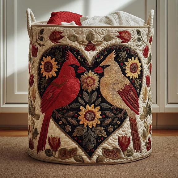 Cardinal Pair Quilted Laundry Basket, Storage Bin Laundry Basket Fabric, House Storage Hamper, Mother Day's Gift Ideas