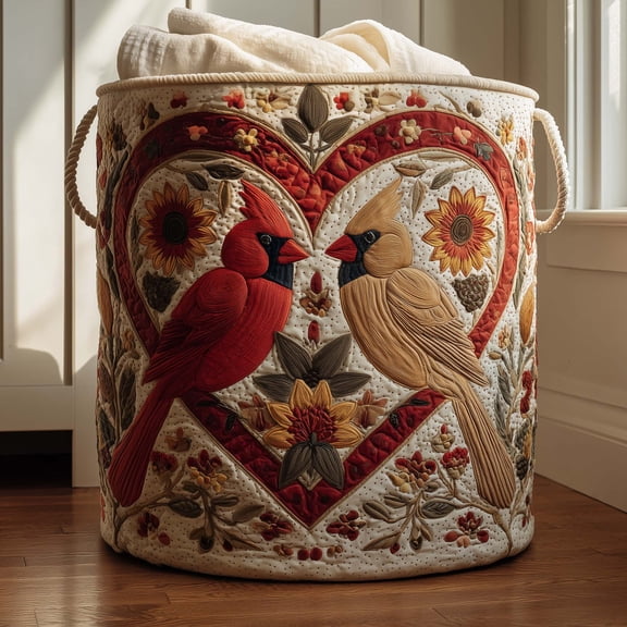 Cardinal Pair Quilted Laundry Basket, Storage Bin Laundry Basket Fabric, House Storage Hamper, Mother Day's Gift Ideas