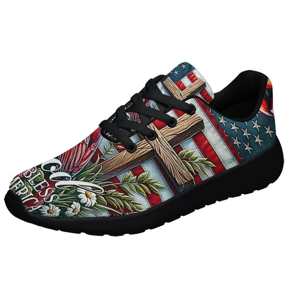 Cardinal Patriotic God Bless America Shoes Sneakers for Women Men Black Size 11