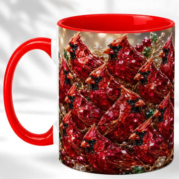 Cardinal Pattern Coffee Mug, Ruby Bird Mug, Ceramic 11 oz