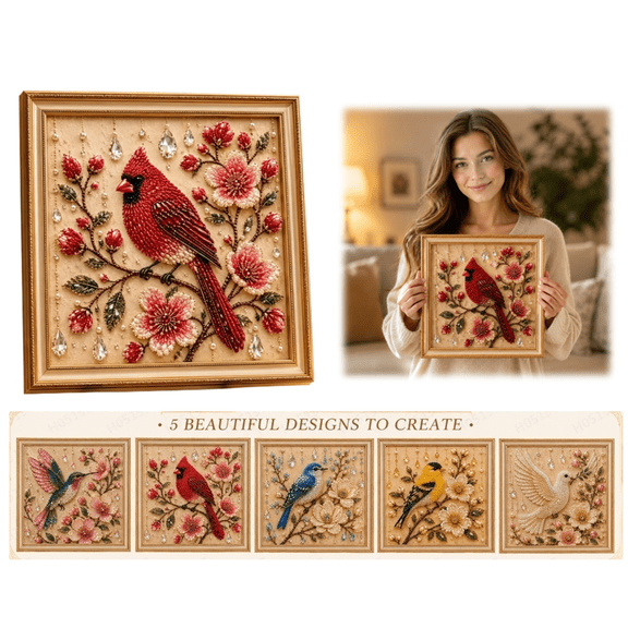 Cardinal Pearl Art DIY Kit, 3D Textured Pearl Art Painting Kit, Bird And Flower Design DIY Beaded Craft, Perfect For Home Wall Decor And Handmade Hobby Pastime