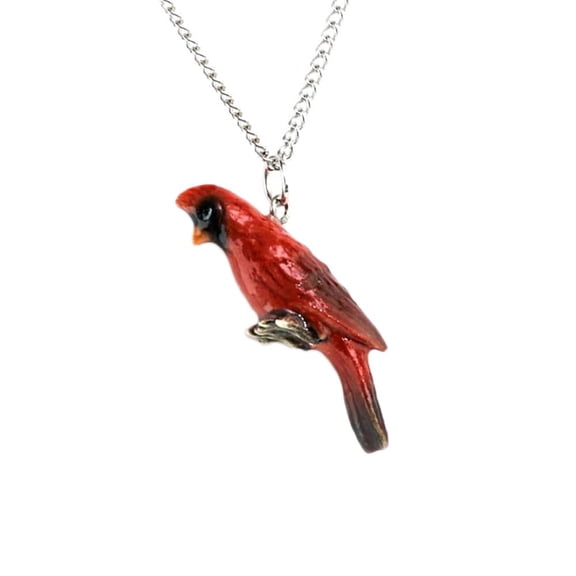 Little Critterz Cardinal Bird Porcelain Pendant Necklace, Hand-Painted Red Bird Jewelry, Fashionable Wearable Accessory, Gift for Bird and Nature Lovers
